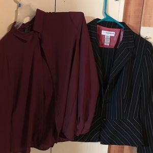 Black pins stripe women’s suit.